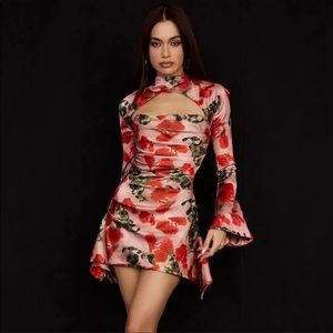 House of cb Toira rose print draped corset dress